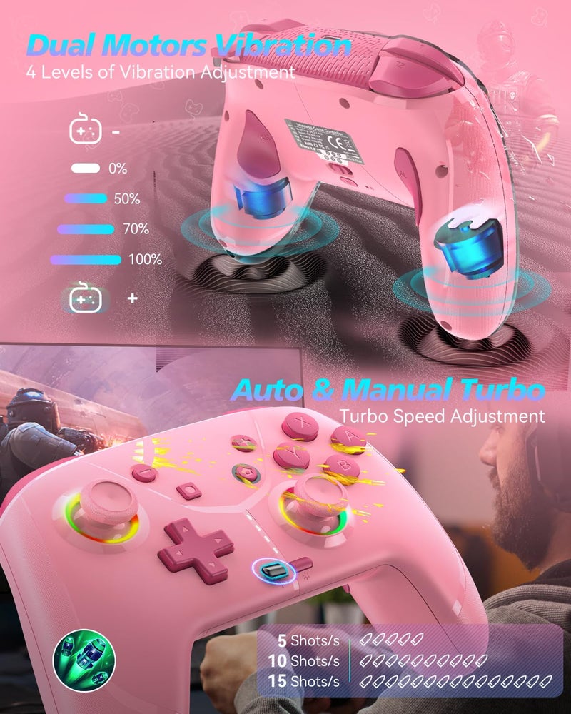 GMBACK Store Wireless Switch 2 Pro Controller, Turbo Controller for Nintendo Switch 2/1/Lite/OLED with Loop Macro, Home Wake Up, HD Rumble, Motion Control, Turbo, 800mAh, Pink - Image 5
